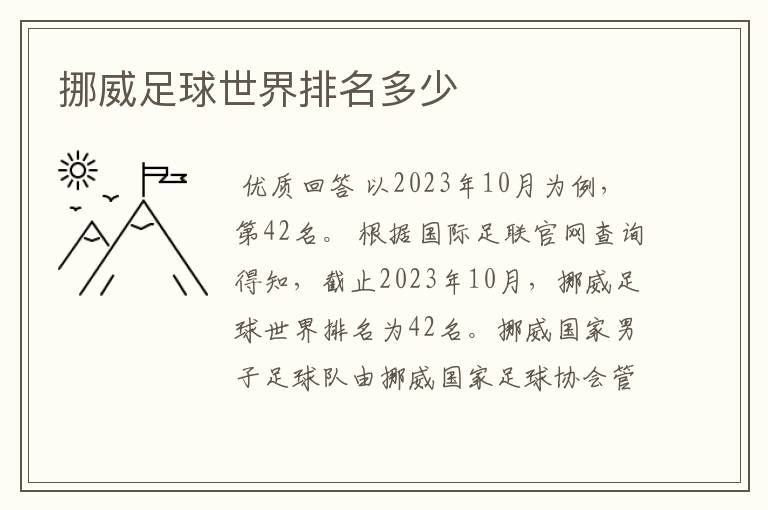 挪威足球世界排名多少