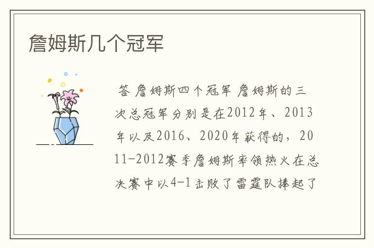 詹姆斯几个冠军