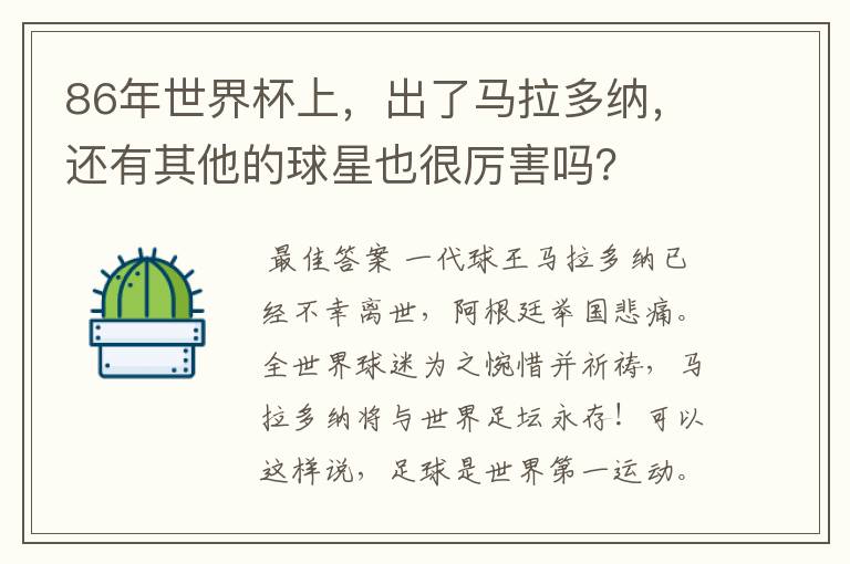 86年世界杯上,出了马拉多纳,还有其他的球星也很厉害吗?
