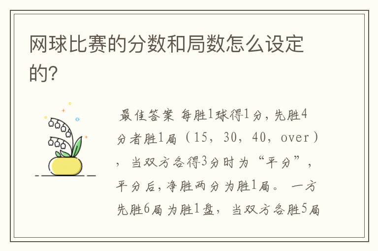 网球比赛的分数和局数怎么设定的?