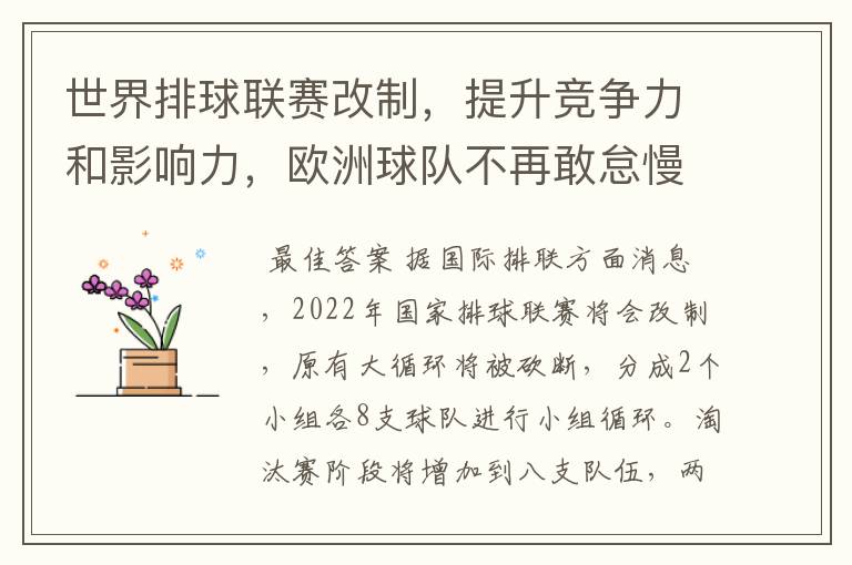 世界排球联赛改制,提升竞争力和影响力,欧洲球队不再敢怠慢