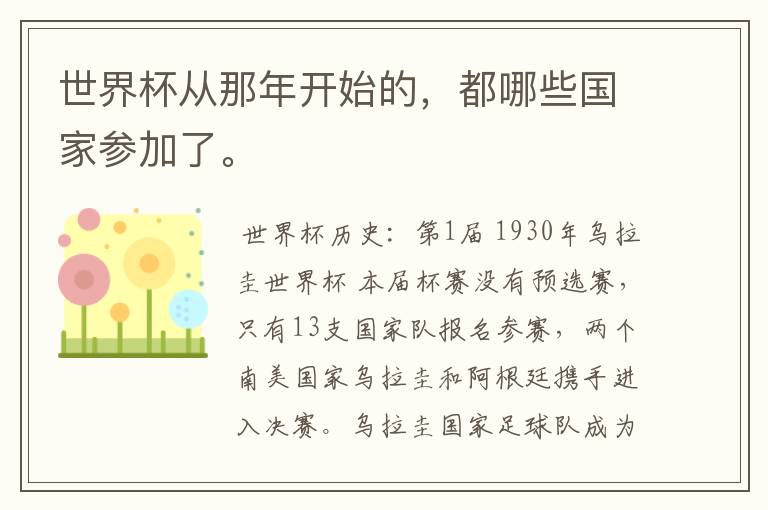 世界杯从那年开始的,都哪些国家参加了。