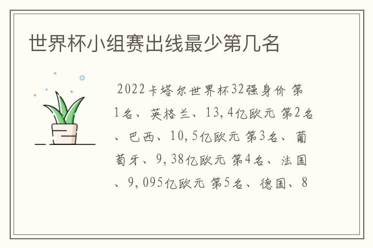 世界杯小组赛出线最少第几名