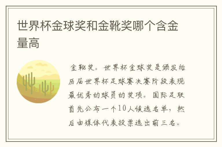 世界杯金球奖和金靴奖哪个含金量高