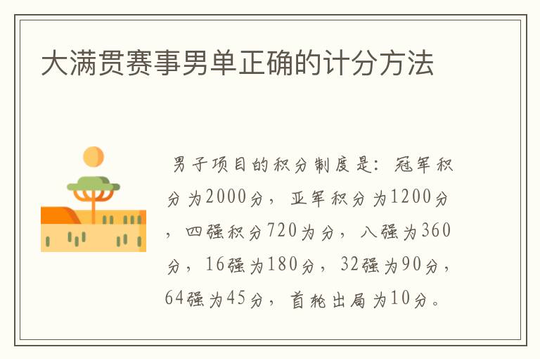大满贯赛事男单正确的计分方法