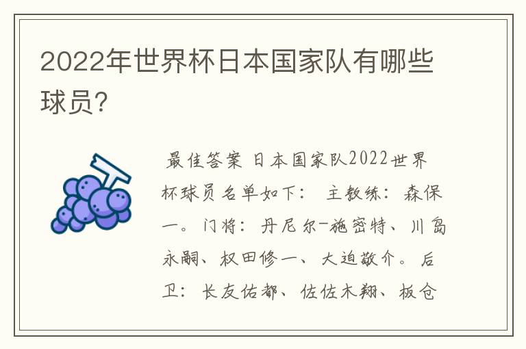 2022年世界杯日本国家队有哪些球员?