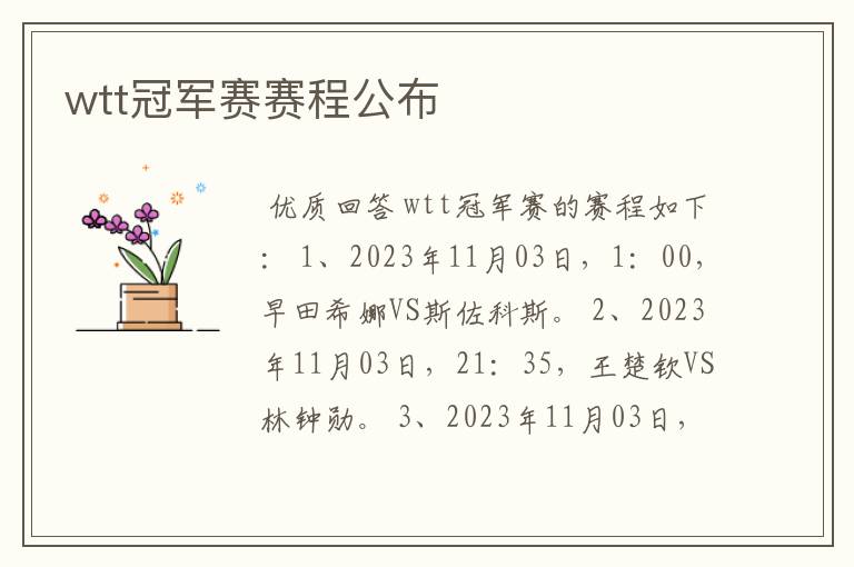 wtt冠军赛赛程公布