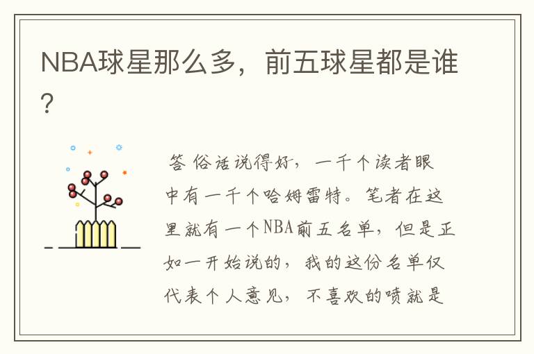 NBA球星那么多,前五球星都是谁?