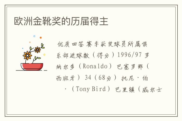 欧洲金靴奖的历届得主
