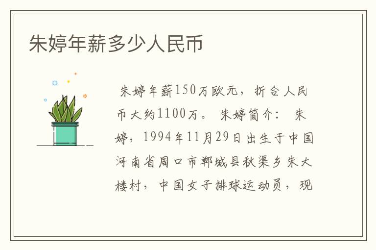 朱婷年薪多少人民币