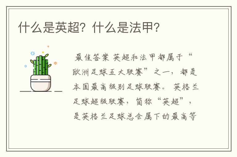 什么是英超?什么是法甲?