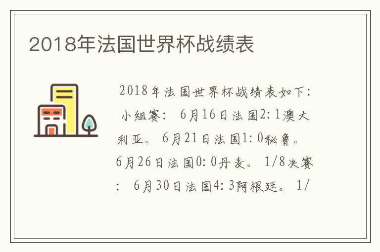 2018年法国世界杯战绩表