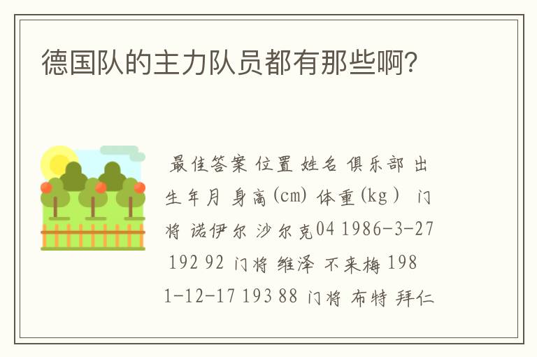 德国队的主力队员都有那些啊?