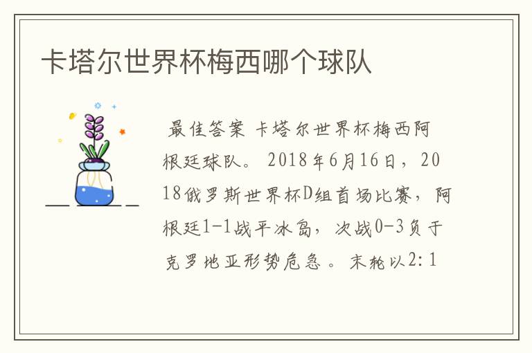 卡塔尔世界杯梅西哪个球队