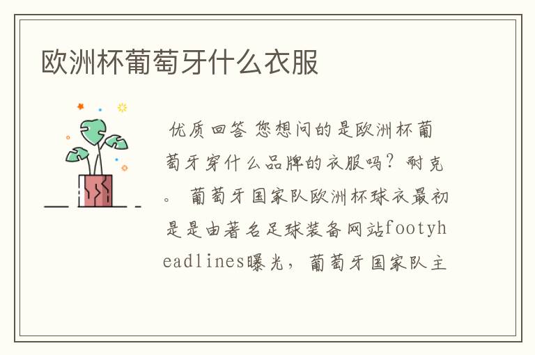 欧洲杯葡萄牙什么衣服