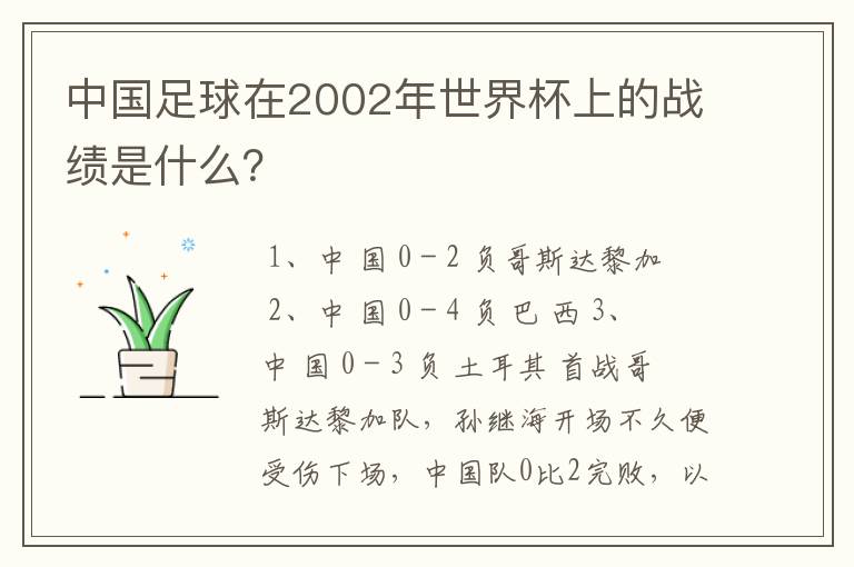 中国足球在2002年世界杯上的战绩是什么?