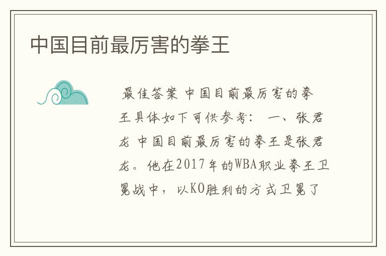 中国目前最厉害的拳王