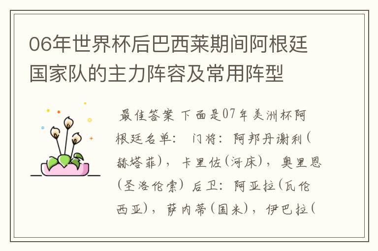 06年世界杯后巴西莱期间阿根廷国家队的主力阵容及常用阵型