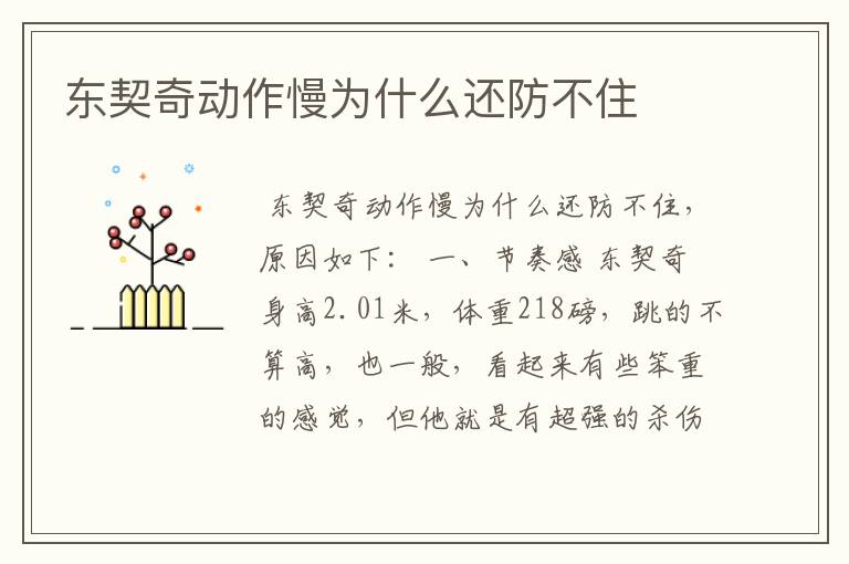 东契奇动作慢为什么还防不住