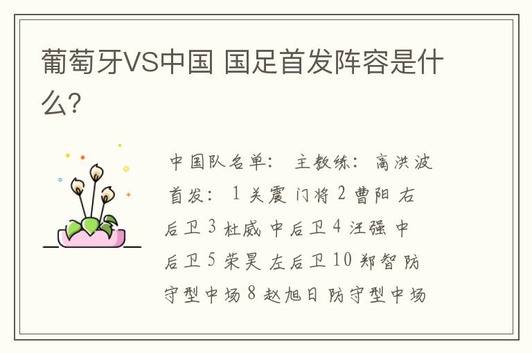 葡萄牙VS中国 国足首发阵容是什么?