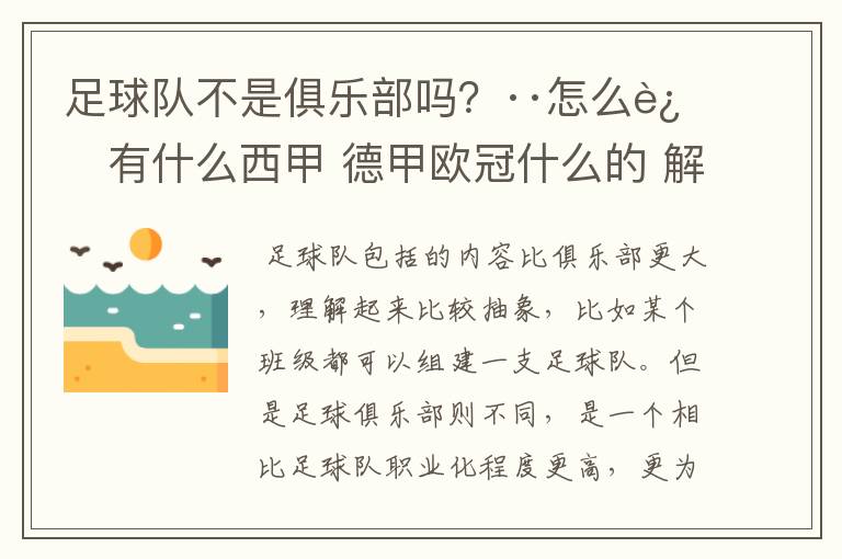 足球队不是俱乐部吗?··怎么还有什么西甲 德甲欧冠什么的 解释一下?