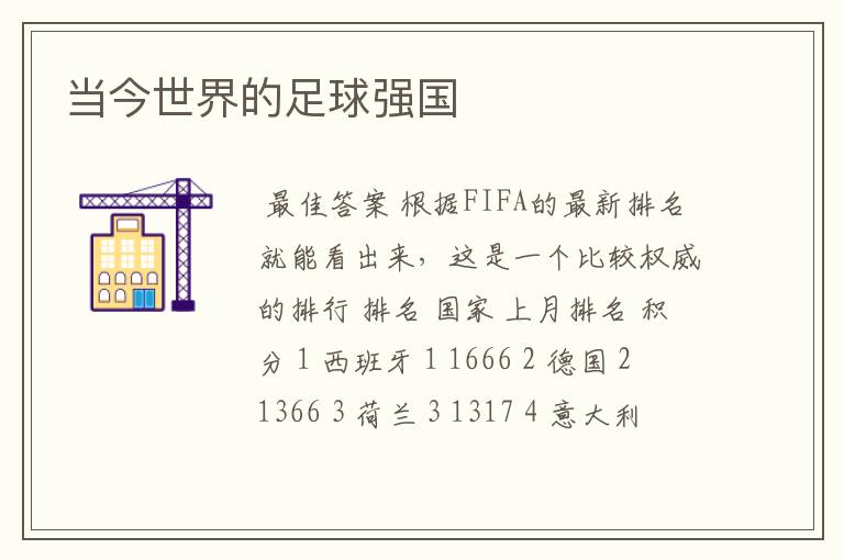 当今世界的足球强国