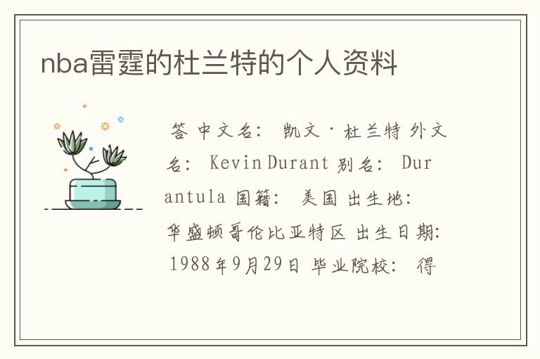 nba雷霆的杜兰特的个人资料