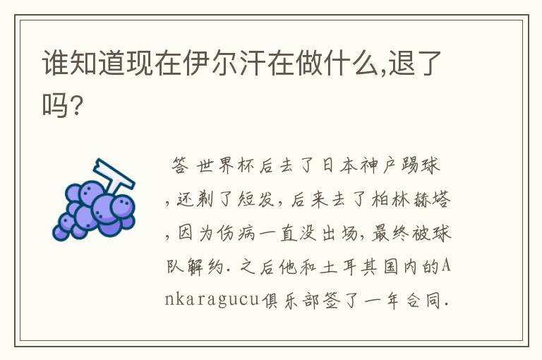 谁知道现在伊尔汗在做什么,退了吗?