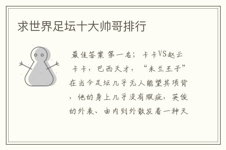 求世界足坛十大帅哥排行