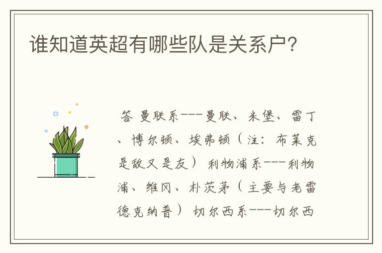 谁知道英超有哪些队是关系户?