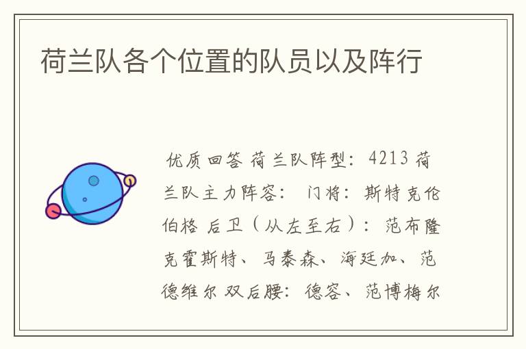 荷兰队各个位置的队员以及阵行