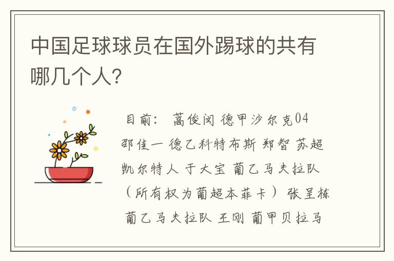 中国足球球员在国外踢球的共有哪几个人?