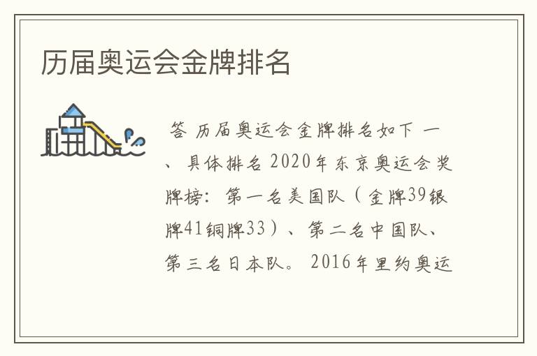 历届奥运会金牌排名