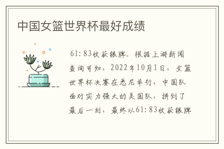 中国女篮世界杯最好成绩