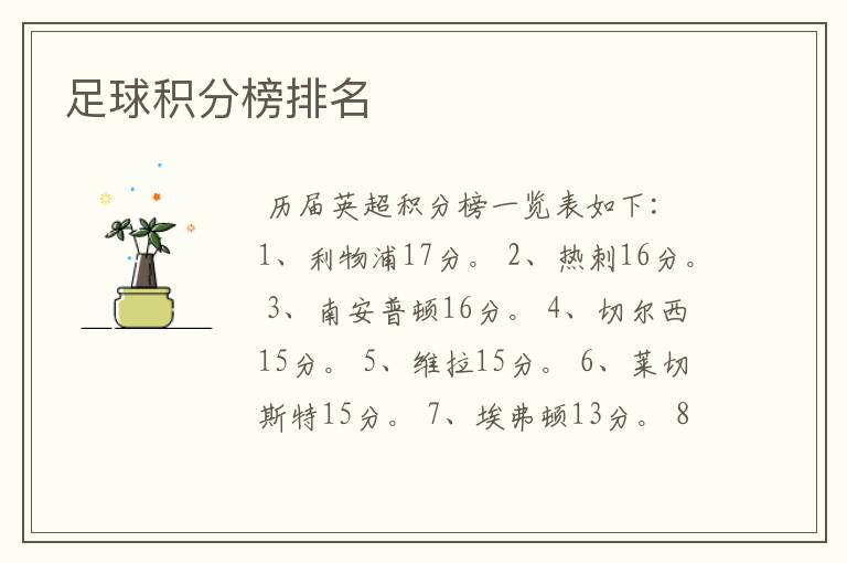 足球积分榜排名