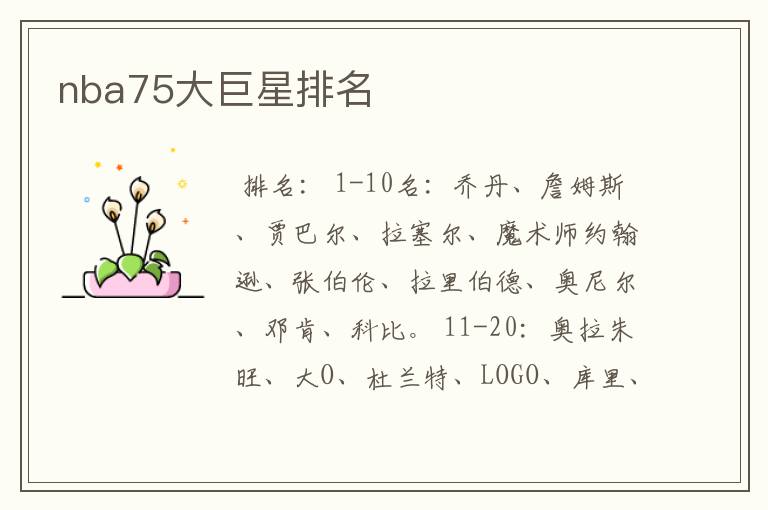 nba75大巨星排名
