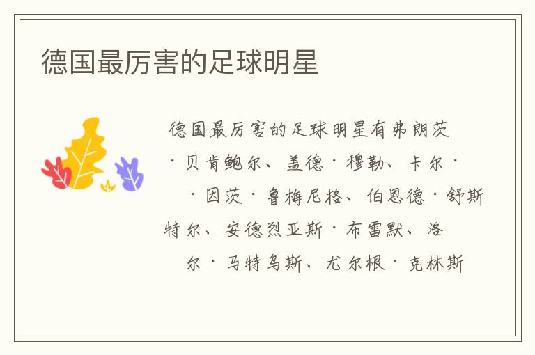 德国最厉害的足球明星