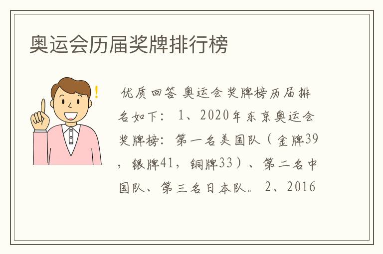奥运会历届奖牌排行榜