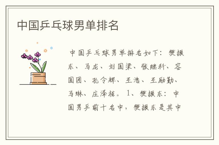 中国乒乓球男单排名