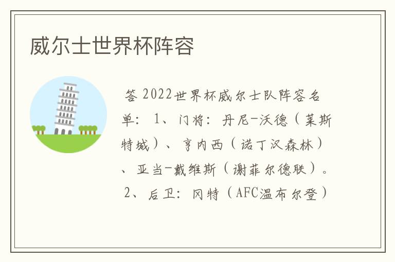 威尔士世界杯阵容