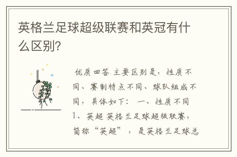 英格兰足球超级联赛和英冠有什么区别?