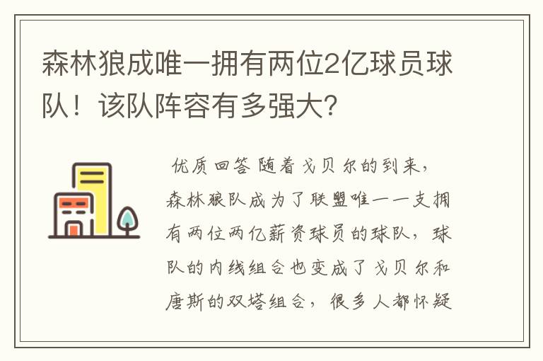 森林狼成唯一拥有两位2亿球员球队!该队阵容有多强大?