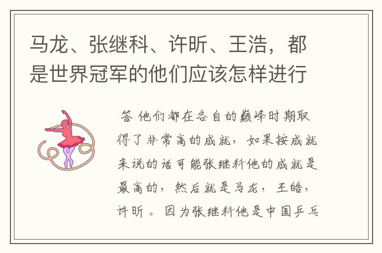 马龙、张继科、许昕、王浩，都是世界冠军的他们应该怎样进行实力上的排序？