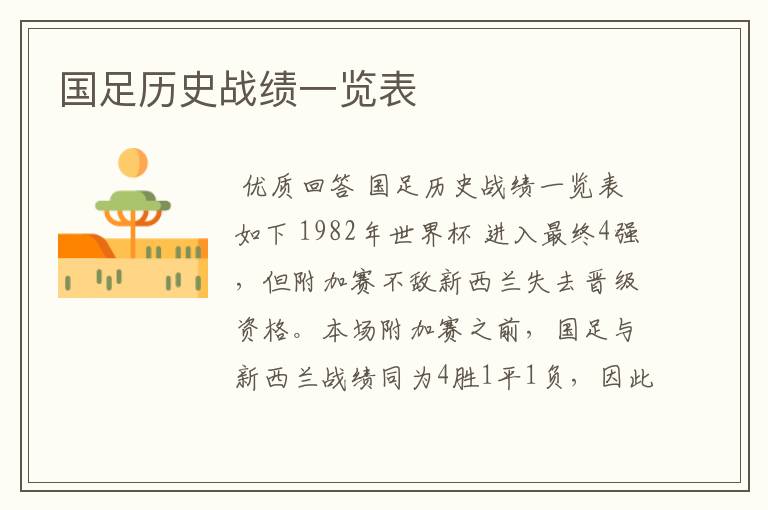 国足历史战绩一览表