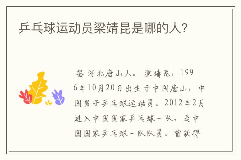乒乓球运动员梁靖昆是哪的人?