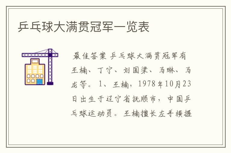 乒乓球大满贯冠军一览表