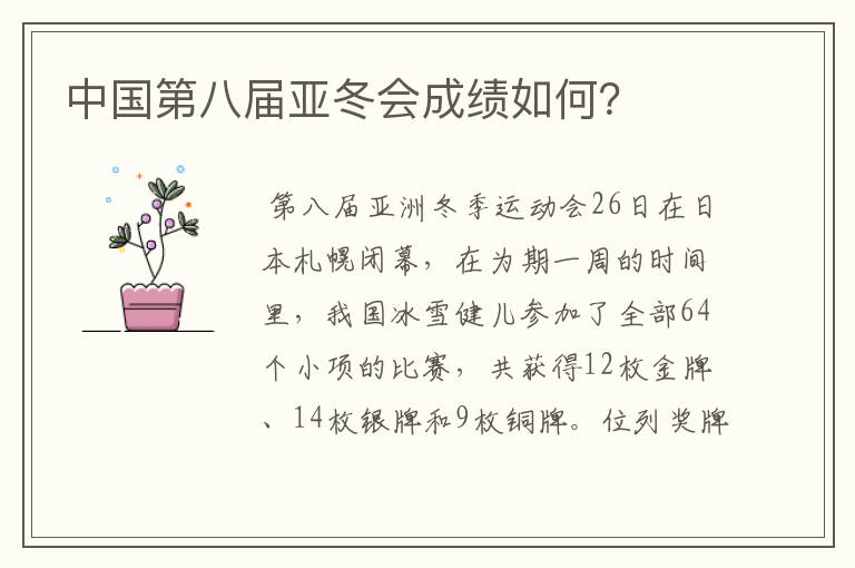 中国第八届亚冬会成绩如何?