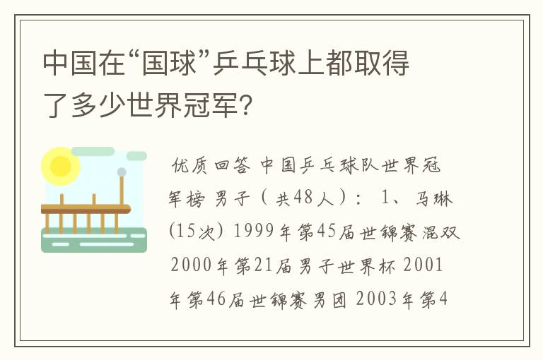 中国在“国球”乒乓球上都取得了多少世界冠军?