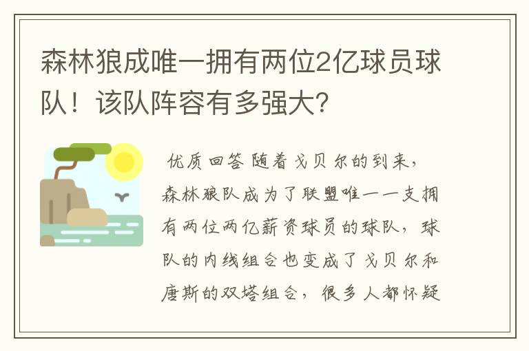 森林狼成唯一拥有两位2亿球员球队！该队阵容有多强大？