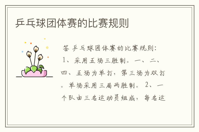 乒乓球团体赛的比赛规则